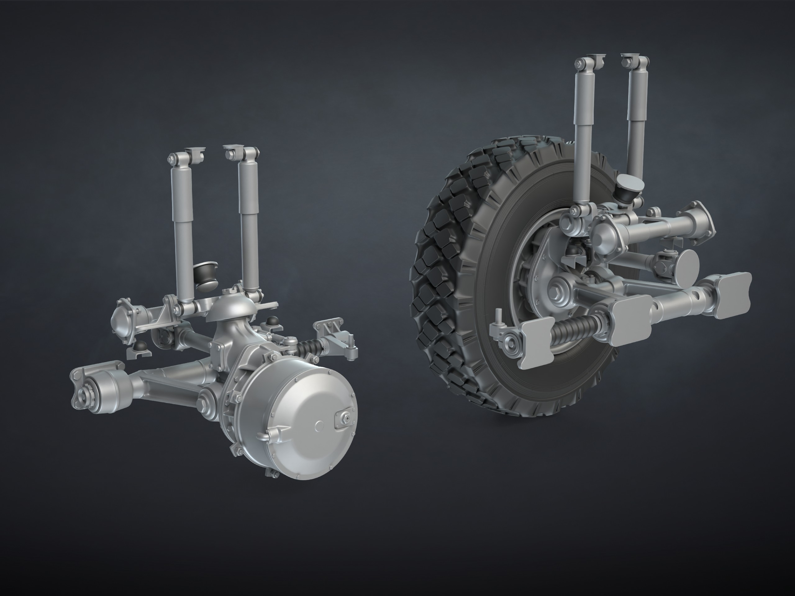 BTR-4E or BTR-80 Suspension and Wheel High-Poly